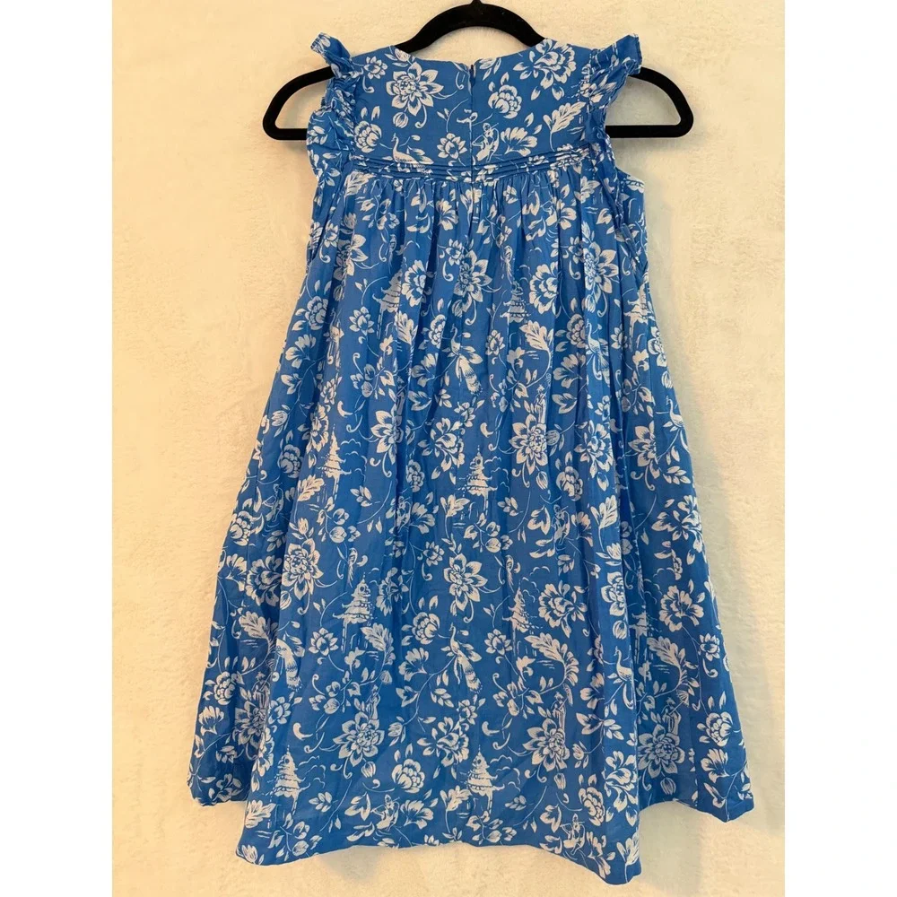 Tea Collection Girls Floral Toile Pagoda Dress Size 8 Sleeveless Ruffle